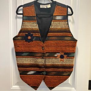 J Gee Vintage Suede‎ Appliquéd Yarn Stitching Vest. Size Large